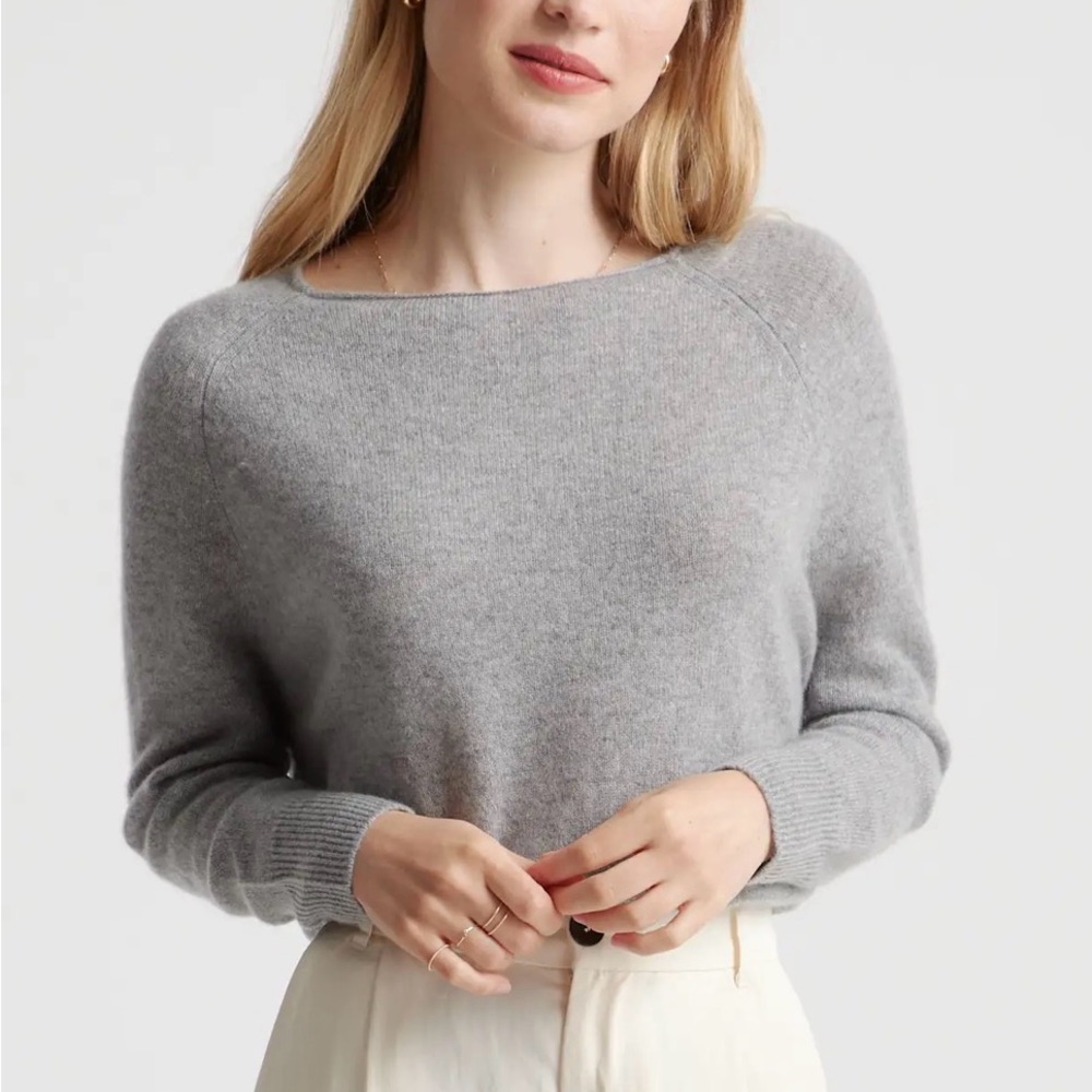 Quince Women's Heather Gray Crew Neck Sweater - Picture 3 of 8